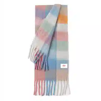 浪莎 软糯粉白 显白出片有氛围 加厚马海毛格子 礼盒装 聚酯纤维 绒线围巾 男女同款情侣款