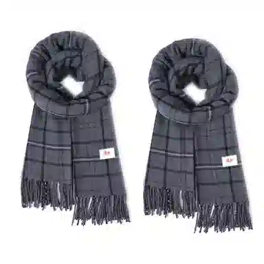 浪莎 经典黑白灰格纹双面高级百搭保暖流苏 礼盒装 聚酯纤维 绒线围巾 男女同款情侣款