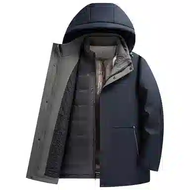 鸭鸭 商务休闲爸爸装可脱卸加绒内里鹅绒冬季保暖防风连帽羽绒服 男款