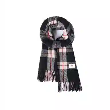 浪莎 格纹双面仿羊绒披肩高级感保暖流苏围脖 聚酯纤维 绒线围巾 男女同款情侣款