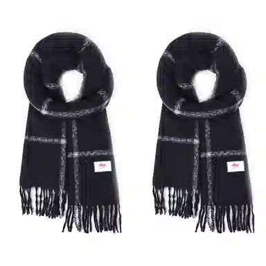 浪莎 秋冬经典百搭黑灰格子仿羊绒高级感围脖披肩 心动礼盒装 聚酯纤维 绒线围巾 男女同款情侣款