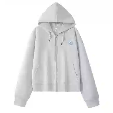 棉致 毛绒花简约休闲学院风舒适通勤百搭柔软短款宽松落肩挺括抗皱拉链开衫贴袋连帽卫衣 女款