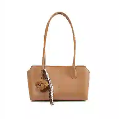 红蜻蜓 韩系简约风可爱泰迪挂饰点缀日常通勤慵懒风实用百搭款 牛皮 托特包单肩包 女款 棕色/黑色/咖啡色