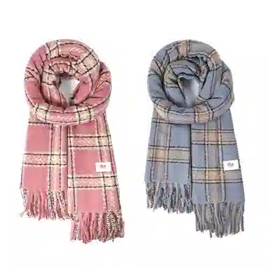 浪莎 韩系氛围感格子保暖百搭学院风配饰格纹 聚酯纤维 绒线围巾 男女同款情侣款