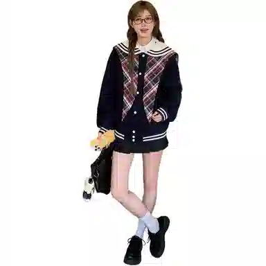 东鲸岁时记 开学季女优雅简约学院风穿搭长袖棒球服纯色半裙内搭花边小裙子学生日常甜美可爱裙装套装 女款 礼盒装