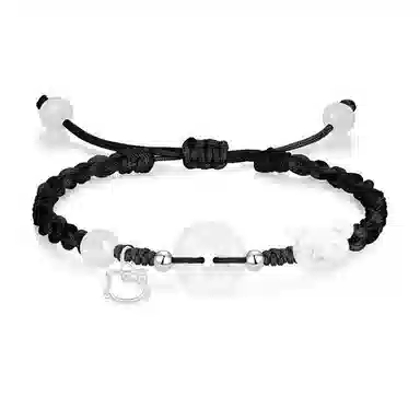 【999纯银|萌趣小猫】 京华录 灵动招财猫卡通招桃花小众高级感好运手饰约会惊喜甜蜜饰爱平安扣转运可调节 琉璃 玉石手绳 男女同款情侣款