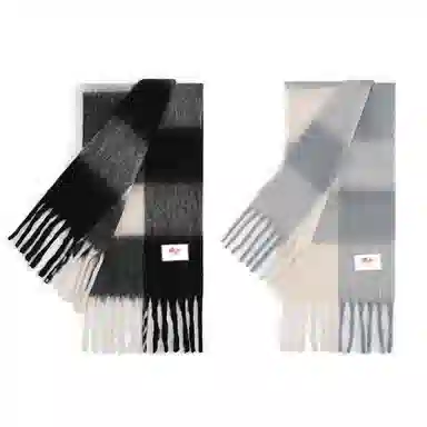 浪莎 柔软温柔大格保暖 聚酯纤维 绒线围巾 男女同款情侣款