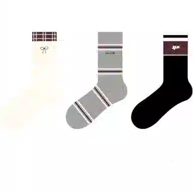 十三日季 条纹刺绣吸汗个性中筒袜 女款