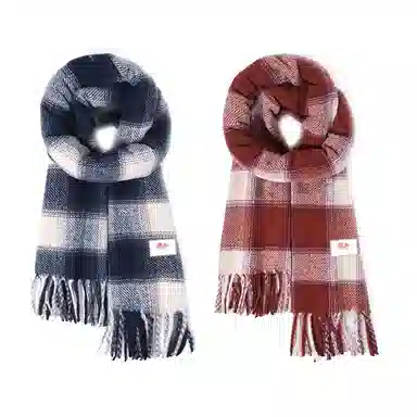 浪莎 韩系复古格纹氛围感学生保暖百搭 心动礼盒装 聚酯纤维 绒线围巾 男女同款情侣款