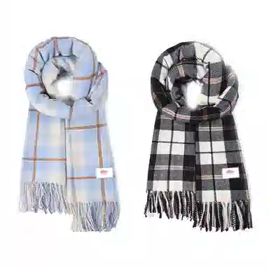 浪莎 小清新学院风高颜值粗线条格子秋冬季防寒护脖保暖加厚柔软撞色围脖 心动礼盒装 聚酯纤维 绒线围巾 男女同款情侣款