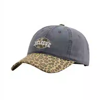 艾佳微 复古辣妹豹纹拼接棒球帽韩版潮牌字母刺绣显脸小 棉 鸭舌帽 男女同款情侣款