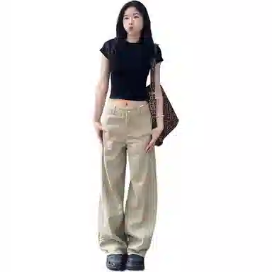 么宁 适中高腰宽松阔腿牛仔裤 女款