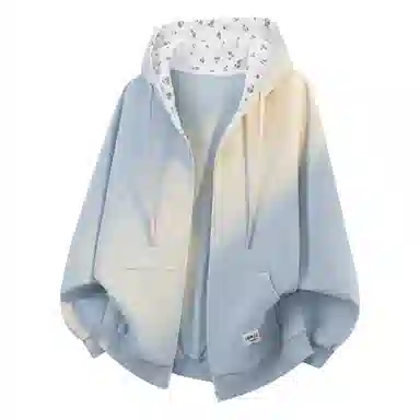 【dme】 时尚日常通勤百搭碎花拼接设计休闲开衫美式潮流宽松舒适连帽卫衣 男女同款