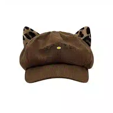 钓鱼熊 可爱猫咪耳朵保暖百搭显脸小 聚酯纤维 贝雷帽 男女同款情侣款