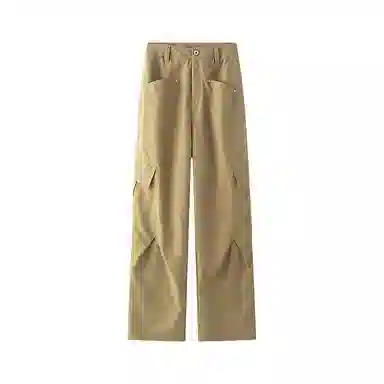 欧迪芬 嘻哈街头工装铆钉多功能口袋裤腿褶皱拼接水洗纽扣个性简约时尚舒适宽松直筒百搭日常通勤多垂坠感休闲裤 男女同款