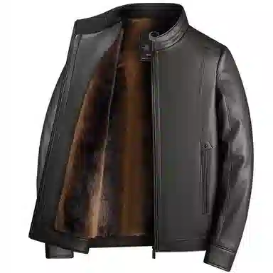 卡丹狄诺 加绒加厚秋冬季皮茄克男中老年防寒保暖舒适夹克外套男商务休闲立领皮衣 男款