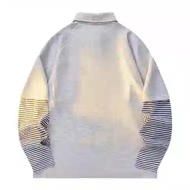 【dme】 日系简约翻领外穿拼接宽松休闲长袖上衣日常通勤舒适百搭假两件卫衣 男女同款