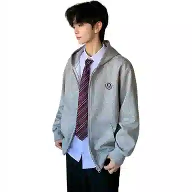 东鲸岁时记 宽松慵懒风休闲舒适开学季学生日常通勤百搭上衣外套日系简约基础款早秋学院风痞帅复古开衫拉链连帽外套卫衣 男女同款