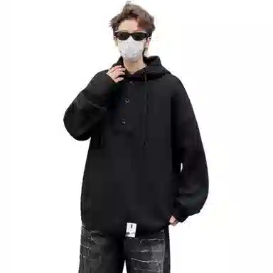 布客行 【复古套头连帽毛线衣】美式老钱风宽松休闲纯色设计无性别主义舒适软糯纽扣装饰潮流百搭慵懒感长袖针织衫 男女同款
