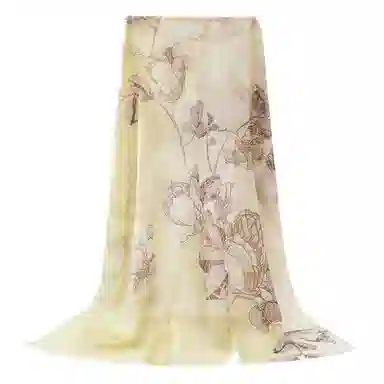 一米画纱 轻盈柔美细腻亲肤保暖空调披肩高档斜纹喷绘印花自然时尚旅游拍照 山羊绒 绒线围巾 女款