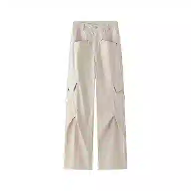 欧迪芬 嘻哈街头工装铆钉多功能口袋裤腿褶皱拼接水洗纽扣个性简约时尚舒适宽松直筒百搭日常通勤多垂坠感休闲裤 男女同款