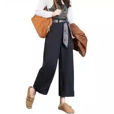 法文箱子 宽松纯色窄版休闲裤 女款