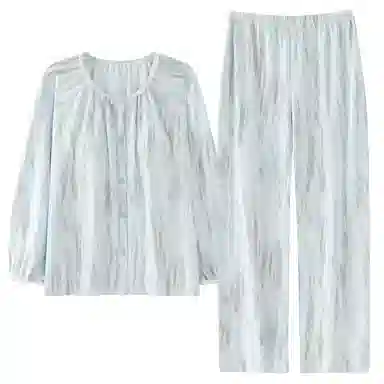 静英鸾 带胸垫翻领休闲甜美可爱时尚简约蓝亲肤舒适家居服睡衣套装 女款