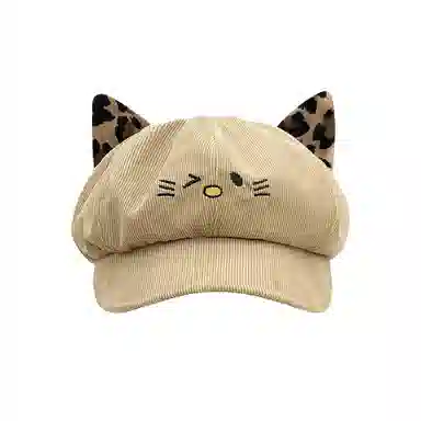 钓鱼熊 可爱猫咪耳朵保暖百搭显脸小 聚酯纤维 贝雷帽 男女同款情侣款