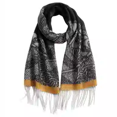 一米画纱 优雅保暖高级气质提花粗纺工艺加厚保暖高端轻奢优雅流苏 山羊绒 绒线围巾 女款