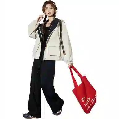 法文箱子 短款连帽宽松夹克 女款