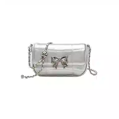 老人头 小众设计精致简约高级感百搭蝴蝶结 聚氨酯合成革 腋下单肩斜挎包 常规 女款 银色