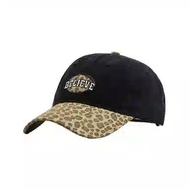 艾佳微 复古辣妹豹纹拼接棒球帽韩版潮牌字母刺绣显脸小 棉 鸭舌帽 男女同款情侣款