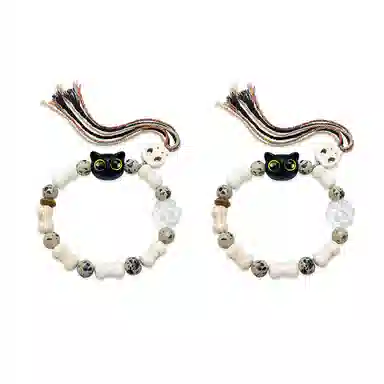 【Lucky幸运大眼猫咪】 攸委 可爱高级感彩色编织绳小猫可调节 复古新中式小众设计感 百搭学生一对简约饰品 柴木 手串 男女同款情侣款