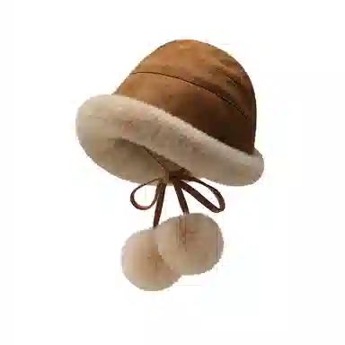 稻草人 秋冬甜美可爱百搭毛绒盆帽显脸小 加绒保暖防风 麂皮绒 渔夫帽 女款