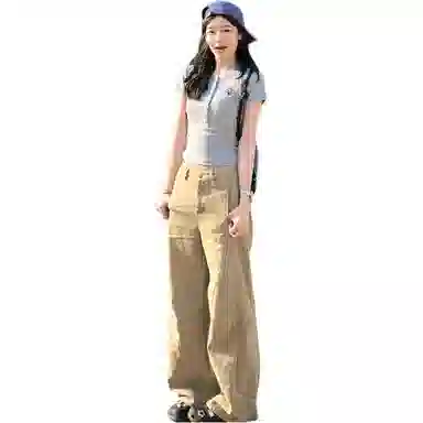 么宁 高腰适中宽松阔腿牛仔裤 女款