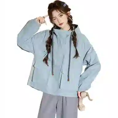 法文箱子 短款连帽宽松夹克 女款