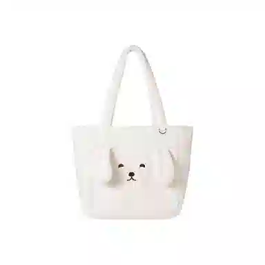 九木杂物社 狗富贵托特包上课通勤 织物 单肩包 常规 男女同款情侣款 象牙白