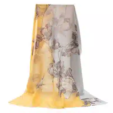 一米画纱 轻盈柔美细腻亲肤保暖空调披肩高档斜纹喷绘印花自然时尚旅游拍照 山羊绒 绒线围巾 女款