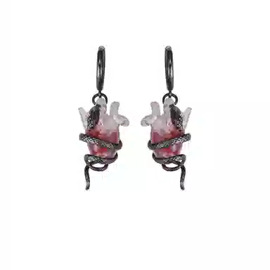 阿葱饰品 灵蛇缠绕心脏耳坠 时尚复古蛇形小众哥特暗黑风禁忌个性独特创意潮流配饰耳饰 合金 耳环 女款