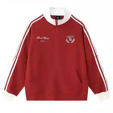 ER Retro Badge Stripe Colorblock Zip-Up Sweatshirt
