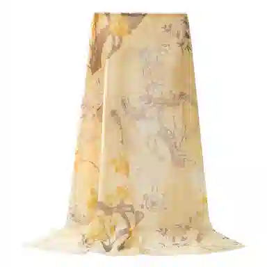 一米画纱 轻盈柔美细腻亲肤保暖空调披肩高档斜纹喷绘印花自然时尚旅游拍照 山羊绒 绒线围巾 女款