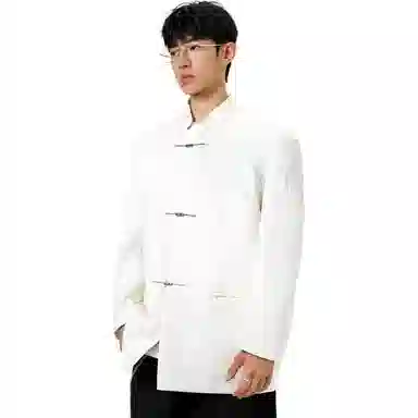 洋气先生 新中式简约纯色商务休闲时尚百搭小众高级感潮流帅气中山装国潮刺绣宽松落肩长袖金属搭扣轻奢无性别主义外套西装 男女同款