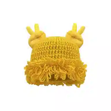 恩僾德 可爱搞怪比耶针织套头帽女秋冬秋冬季高颜值小众百搭出游保暖护耳显脸小时尚针织 聚酯纤维 绒线帽 男女同款情侣款