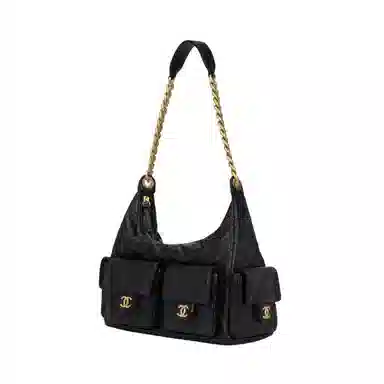 CHANEL 25C Lambskin Shoulder Bag Black