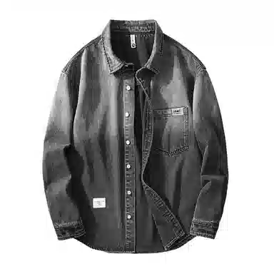 【dme】 时尚潮牌宽松小众设计感衬衣外套舒适百搭重工艺水洗渐变牛仔衬衫 男女同款 黑色