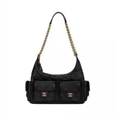 CHANEL 25C Lambskin Shoulder Bag Black