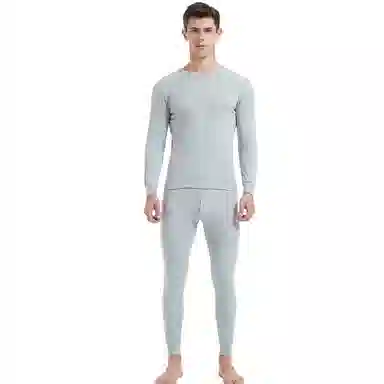 兰缪 韩式绅士简约棉质高弹力舒适贴身透气百搭打底秋衣秋裤家居服睡衣保暖套装 男款