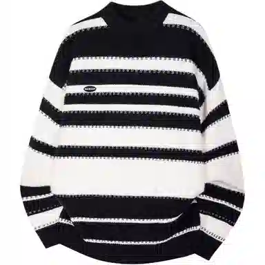 大卫贝肯 美式复古拼色条纹设计打底长袖上衣高级感潮流运动休闲百搭慵懒感学院风圆领毛衣 男女同款