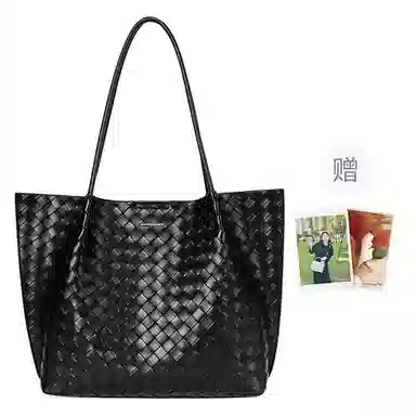 红蜻蜓 高级感百搭轻便编织通勤 牛剖层皮革 托特包单肩包 女款 经典黑
