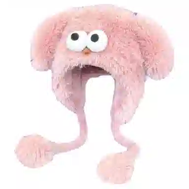 恩僾德 可爱大眼小众百搭保暖加绒加厚显脸小毛毛护耳帽毛绒套头 聚酯纤维 绒线帽 男女同款情侣款